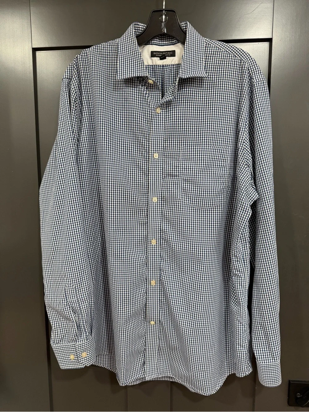 Banana Republic Navy and White Gingham Button-Up Shirt